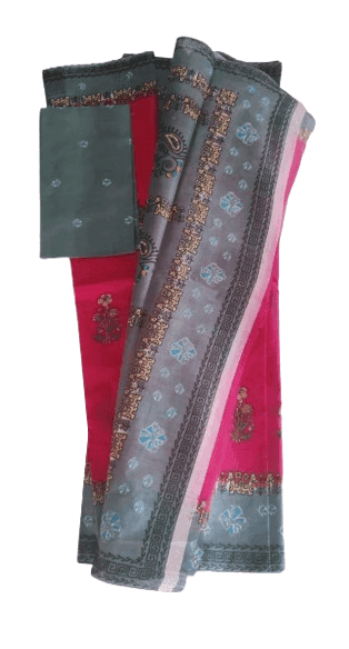 Pink and Blue Bandhani Printed Cotton Saree With Blouse Piece view 4