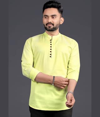 Nofilter Cotton Blend Plain Regular Kurta For Men ( Yellow )