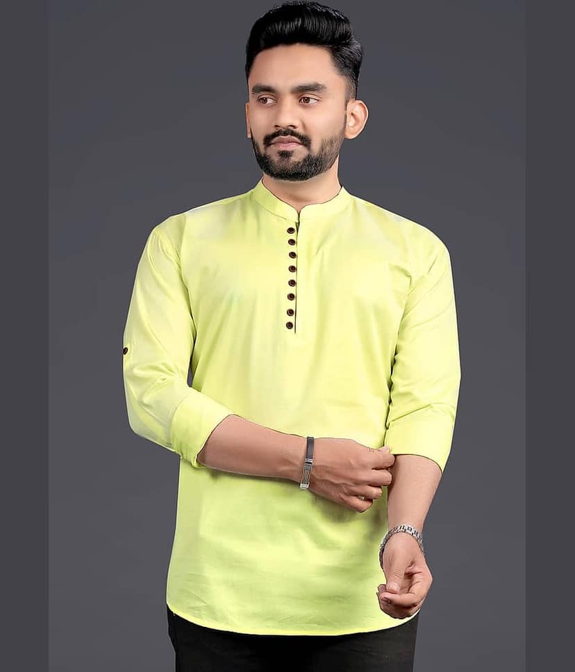 Nofilter Cotton Blend Plain Regular Kurta For Men ( Yellow )
