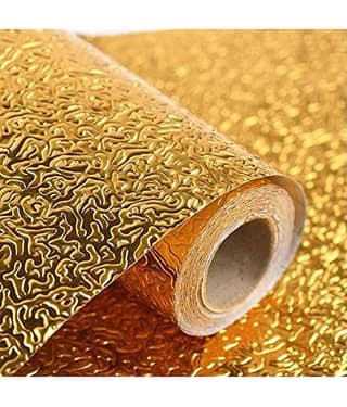 KAAF Golden Oil Proof Aluminum Foil Self Adhesive Sticker (60cm x 200cm) (Pack of 1)