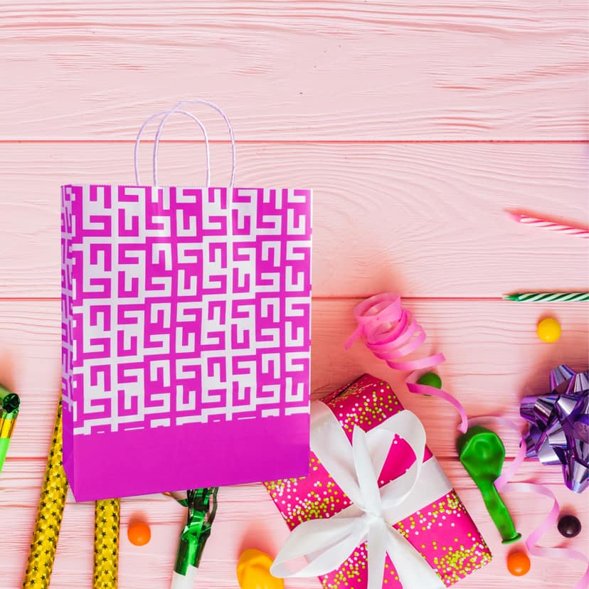 90 GSM Pink Printed Paper Gift Bags, Paper Carry Bags For Birthday Gifts, Return Gift Bags, Office Party, Corporate Gifting & Festive Gifting (Size: 12 x 10 x 4 inch) - Set of 24 view 2