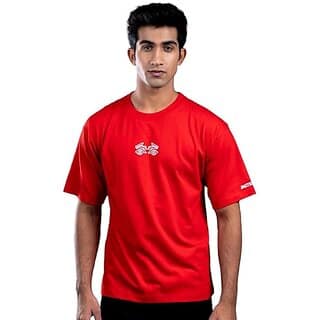 JAGTEREHO Men's Oversized Round Neck Half Sleeve Cotton T-Shirt Red