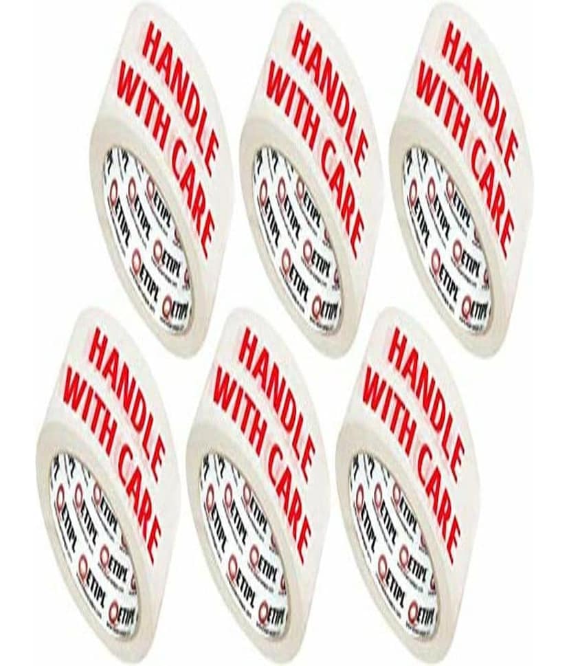 ETI -Cello Tape 2 Inch 65M (Handle with Care Fragile Tape Printed) (Pack of 6)