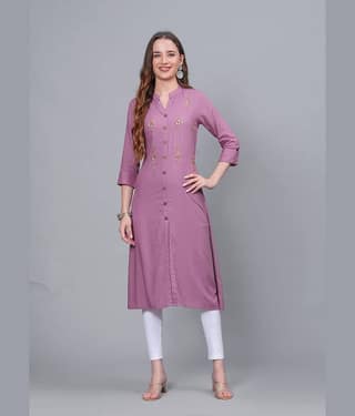 MAUKA Rayon Embellished Front Slit Women's Kurti - Purple ( Pack of 1 )
