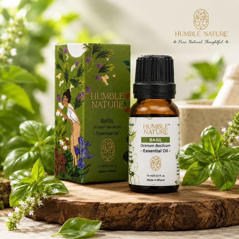 Humble Nature Basil Essential Oil 15ml | Steam Distilled Basil (Ocimum Basilicum) Essential Oil | Natural Plant Extract | GC-MS Tested | Aromatherapy, Diffuser, Massage, DIY Blends & Home Fragrance