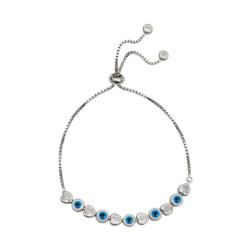 925 Sterling Silver Evil Eye & Heart CZ Adjustable Bracelet for Women & Girls | Blue Eye Protection Charm Bracelet I Weight - 6.68 g