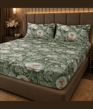 SWIZIER Cotton 1 King Fitted Bedsheet with 2 Pillow Covers ( 198 cm x 182 cm ) , Light Green