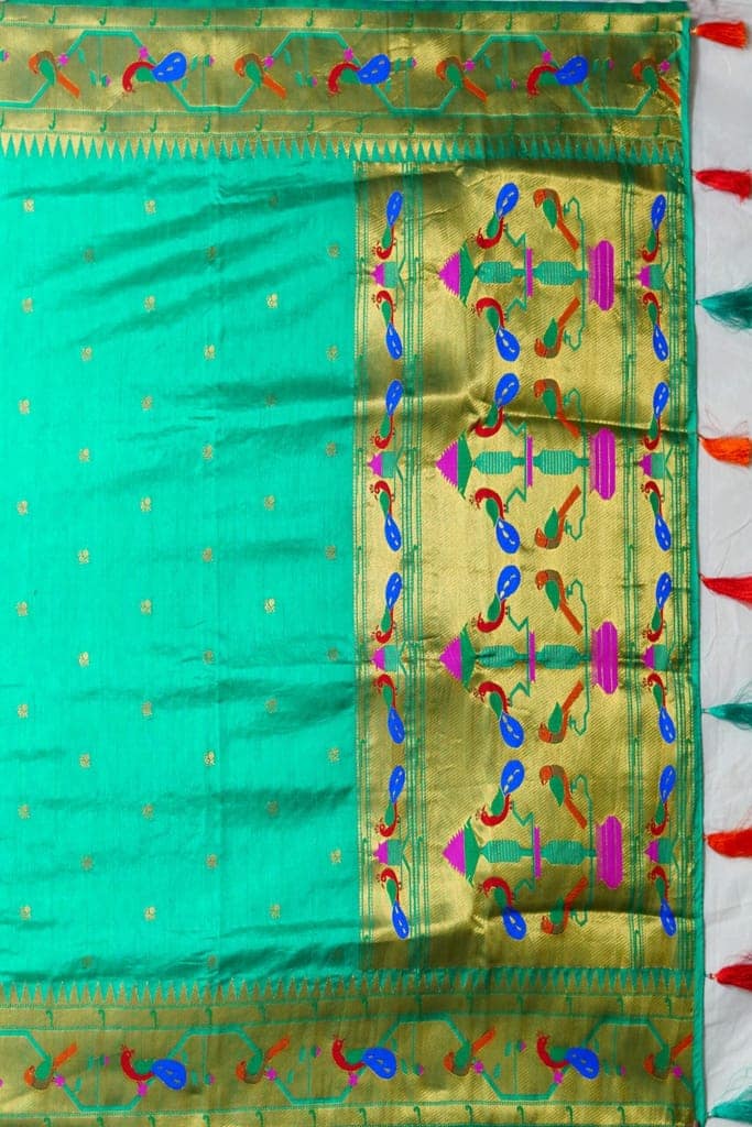 Green Semi Silk Paithani Saree view 4