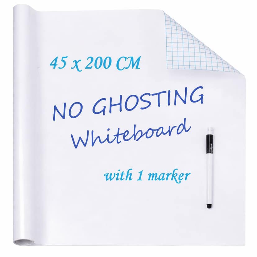 ALTYRITE Whiteboard Sticker Roll 45 x 200 cm with 12 Magnetic Dry Erase Markers | Self Adhesive White Wall Board, Reusable Writing Surface | No Ghosting for Kids, Planner, Kitchen & Office view 2