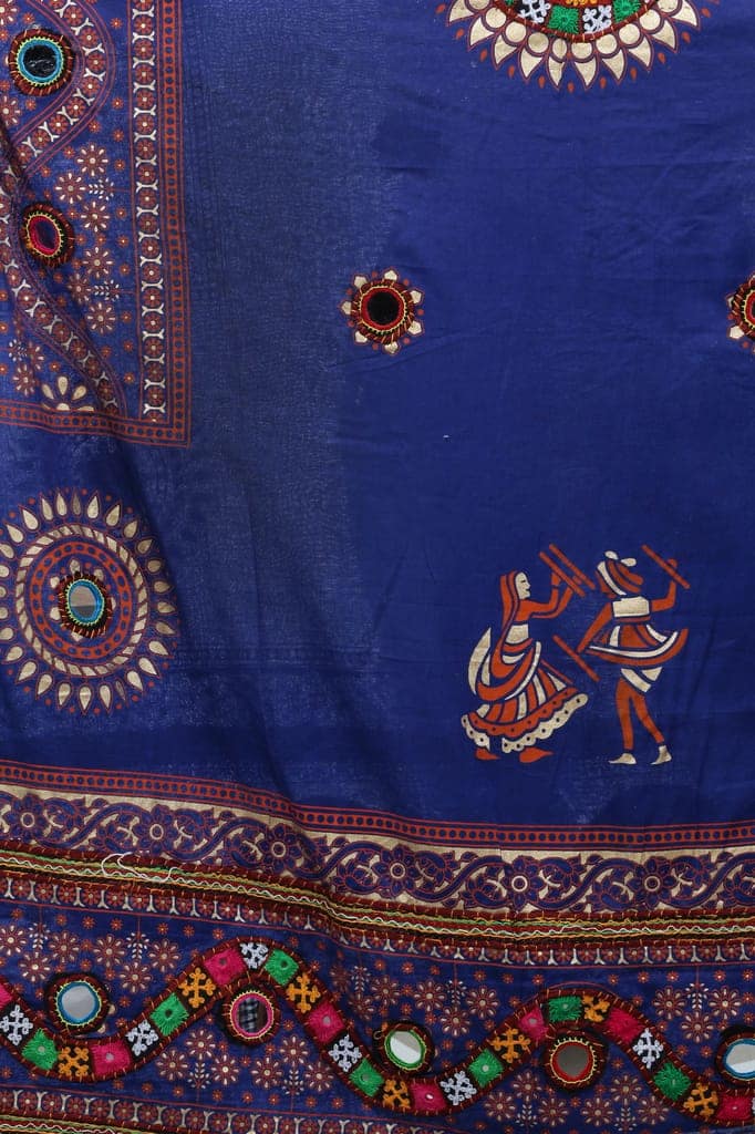Marzipan-Blue Printed Dupatta from Kutch with Hand-Embroidered Florals and Mirrors view 5