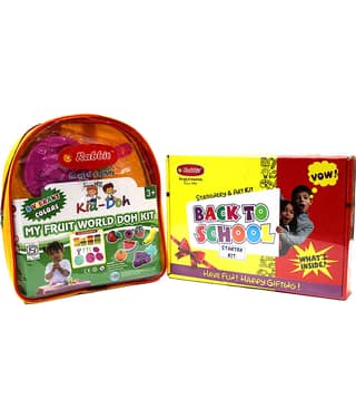 Rabbit Back To School Starter Kit+My Fruit World Doh Kit(Bag)| Stationery kit for kids| Play dough| Kid doh| Modelling Dough for Kids| Play clay| Kids Playing Dough with Moulds|Age 3+
