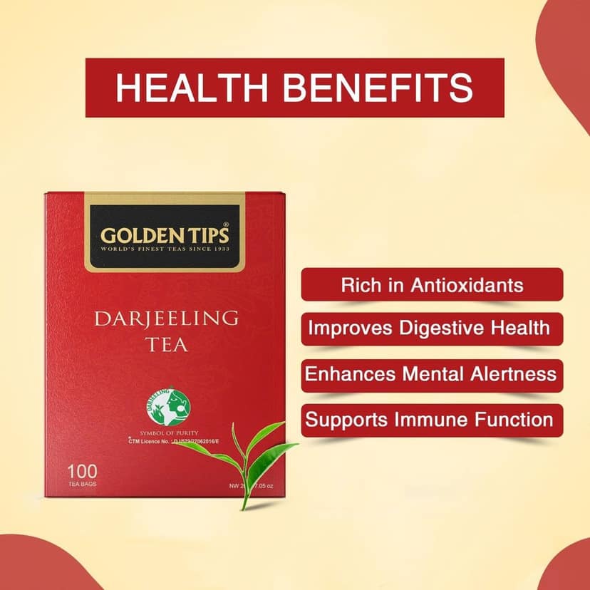 Golden Tips Pure Darjeeling Black Tea Bags (100 Bags, 200 Gram) view 3