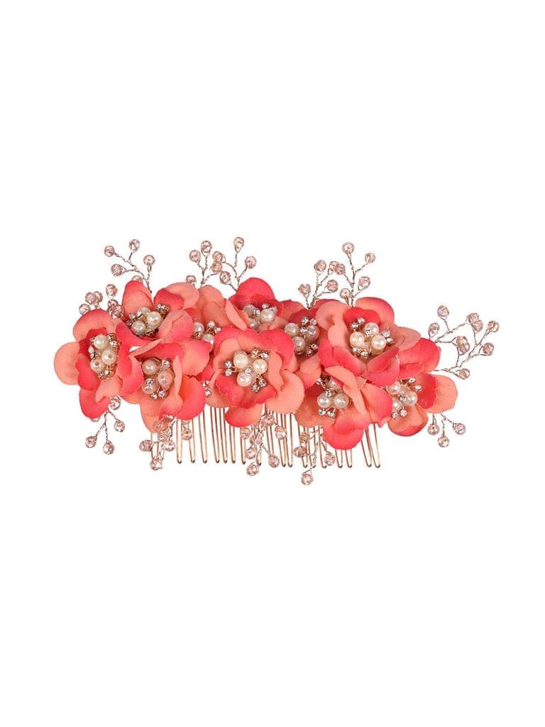 Peach Flowers Pearls & Crystal Embellished Bridal Hair Tiara view 3
