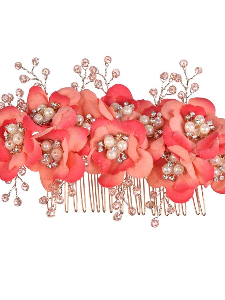 Peach Flowers Pearls & Crystal Embellished Bridal Hair Tiara view 4