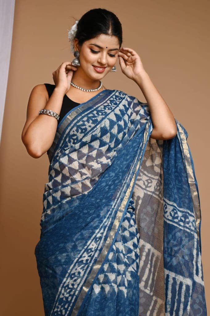 HANBLOCK PRINTED KOTA DORIYA SAREE view 3