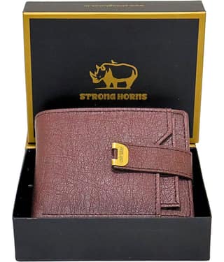 STRONG HORNS PU Self Design Men's Regular Wallet With 10 Slots For Card ( Brown , Pack of 1 )