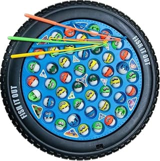 VGRASSP Fishing Game Toy Set with Rotating Board | with Music On/Off Switch for Quiet Play | 45 Fishes and 4 Fishing Poles (Fishing Game Big)