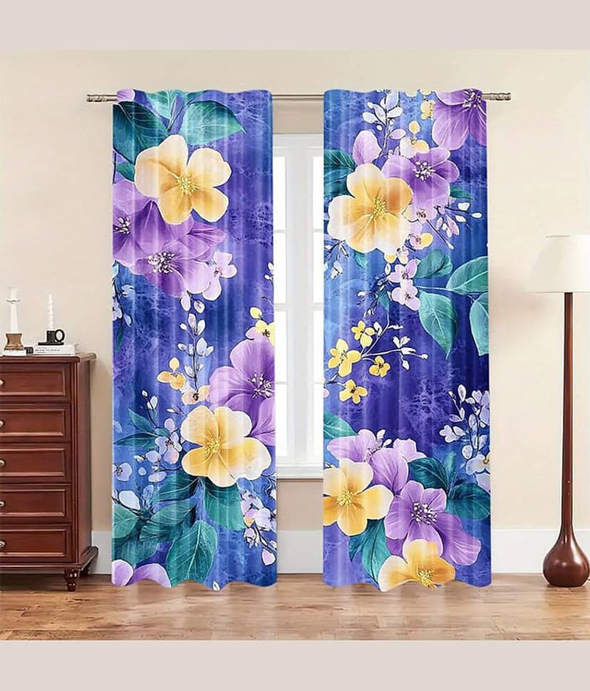 V21 decod Graphic Room Darkening Eyelet Curtain 7 ft ( Pack of 1 ) - Blue view 2