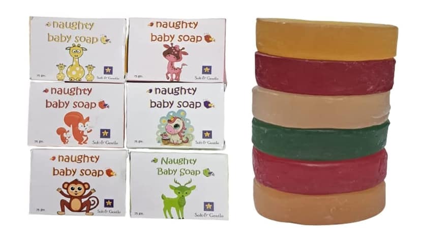 naughty baby soft & gentle Glycerin floral Scent baby soap bar with Badam Oil and Rakhta Chandan. Pack of 6x75 gm view 3