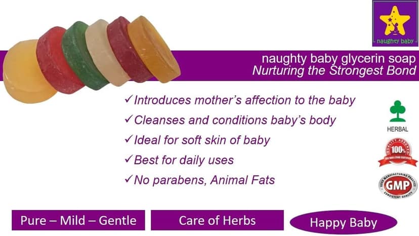 naughty baby soft & gentle Glycerin floral Scent baby soap bar with Badam Oil and Rakhta Chandan. Pack of 6x75 gm view 5