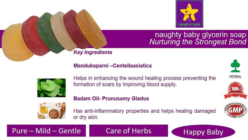 naughty baby soft & gentle Glycerin floral Scent baby soap bar with Badam Oil and Rakhta Chandan. Pack of 6x75 gm view 8