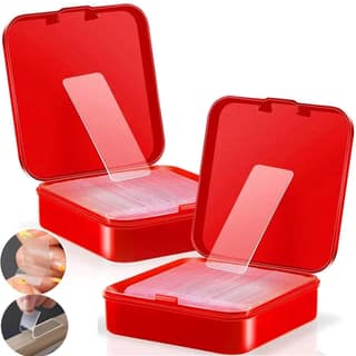Breepree 60pcs Double-Sided Heavy Duty Clear Tape Strips with Storage Box, Traceless Self-Adhesive Mounting Sticky Grip Tape for Home and Office