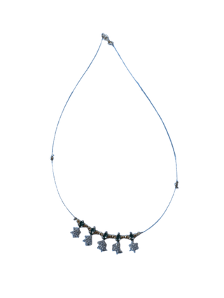 Gold Plated 5 Flower Pendant Necklace with Green Stones