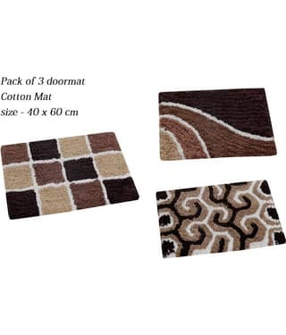 Aazeem Antiskid Cotton Door Mat ( 60 X 40 cm ) Set of 3 Black