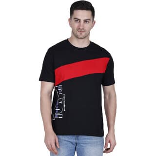 Life Dream Mens Black Argyle Cotton Blend Round Neck T-Shirt