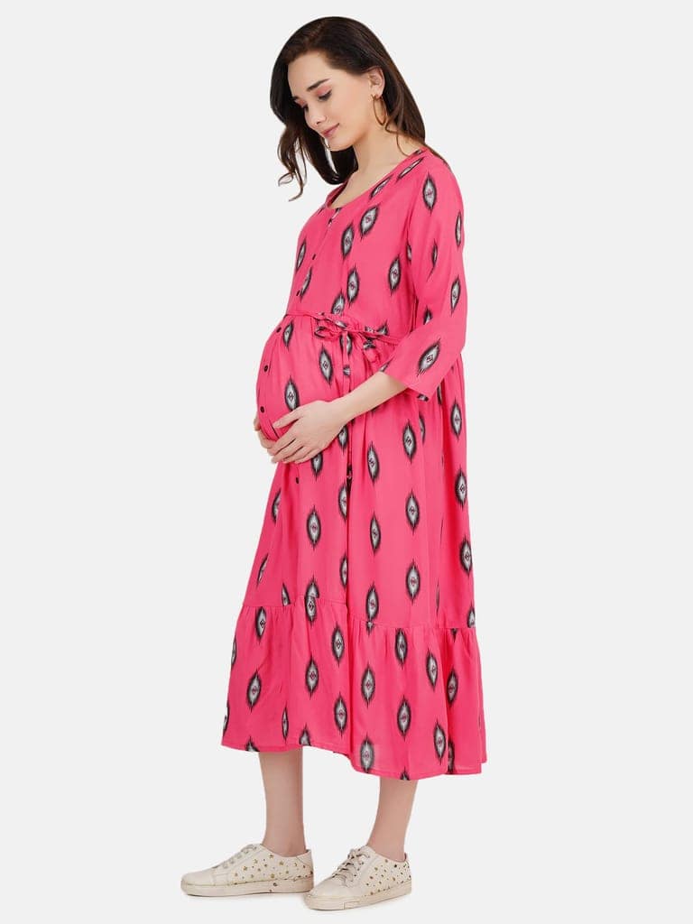 KOI SLEEPWEAR Women's Kiran Maternity Breastfeeding Gown Dress with Feeding Pocket Maxi Night Gown for Pregnant Women - Pink view 2