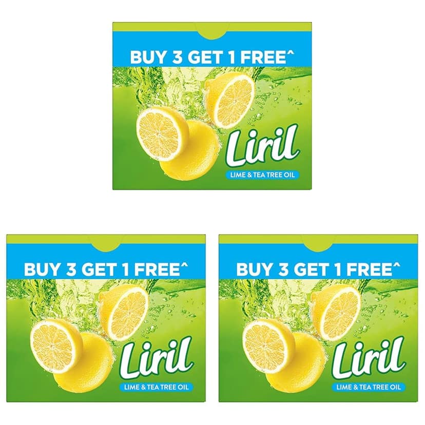 Liril Lime and Tea Tree Oil Soap 125 g (Buy 3 Get 1)|| Refreshing Bathing Soap With Fragrance & Freshness of Lemon|| Paraben & Sulphate Free Cleanser|| (Pack of 3) Liril Lime and Tea Tree Oil Soap 125 g (Buy 3 Get 1)|| Refreshing Bathing Soap With Fragra