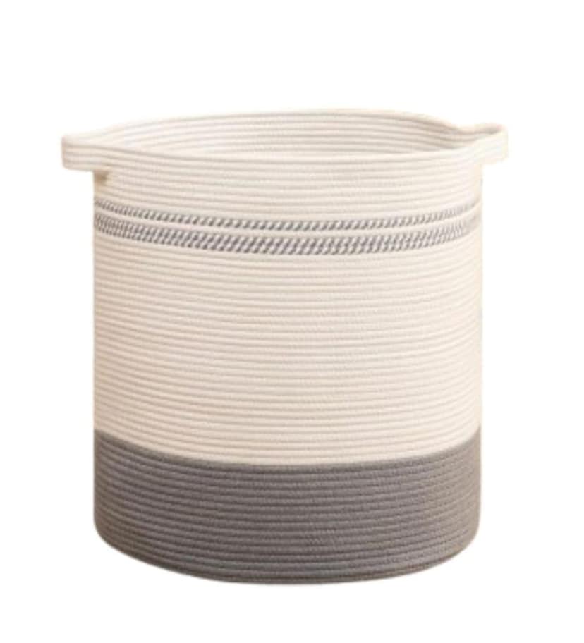 Generic Cotton Pack Of_1 12x14 Inch Storage Basket For Clothes (Grey-White)-PID66433