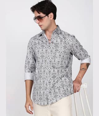 Bene Kleed 100% Cotton Slim Fit Printed Full Sleeves Men's Casual Shirt - Grey ( Pack of 1 )