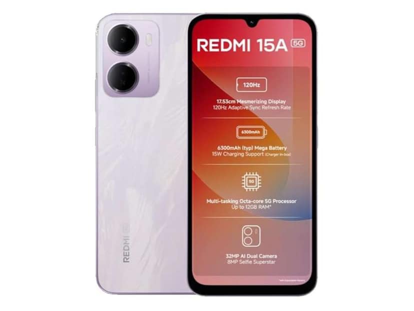Redmi 15A 5G Smartphone, 6GB RAM, 128GB Storage - Amaze Purple
