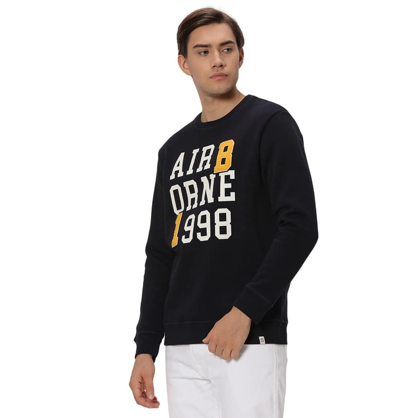 Mufti Navy & Yellow Plain Knitted Fleece Sweatshirt view 2