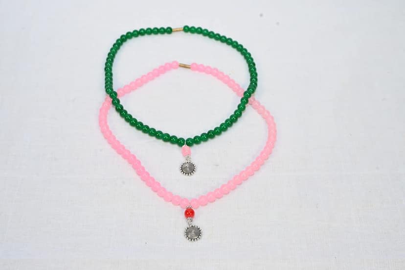 Pink and Green Beaded Necklace