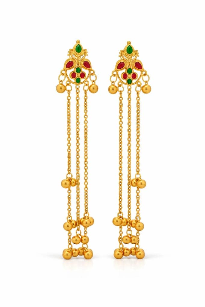 Gold Plated - Traditional Jhumka Earrings for Women | Antique Temple Design Long Dangler Earrings