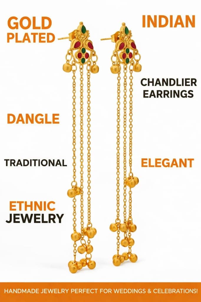 Gold Plated - Traditional Jhumka Earrings for Women | Antique Temple Design Long Dangler Earrings view 3