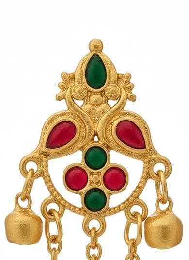 Gold Plated - Traditional Jhumka Earrings for Women | Antique Temple Design Long Dangler Earrings view 4