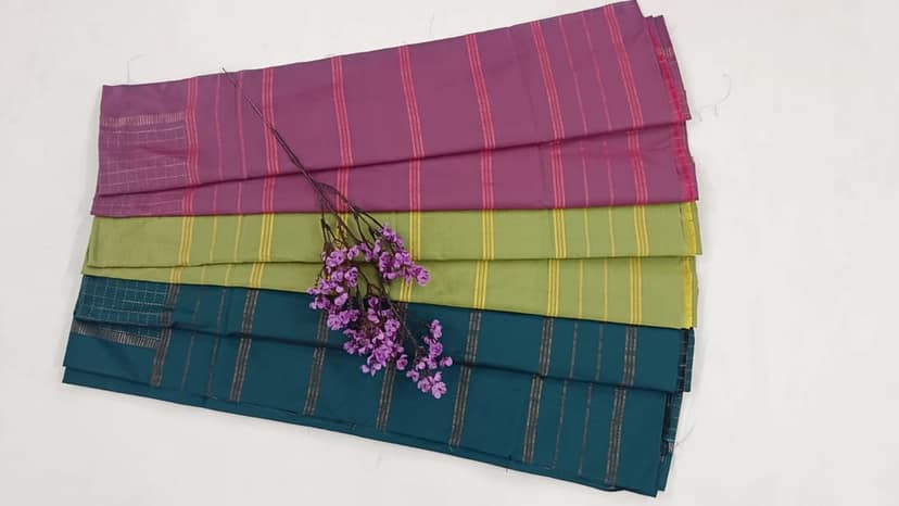 Noil silk checked border saree Light green and dark green view 3
