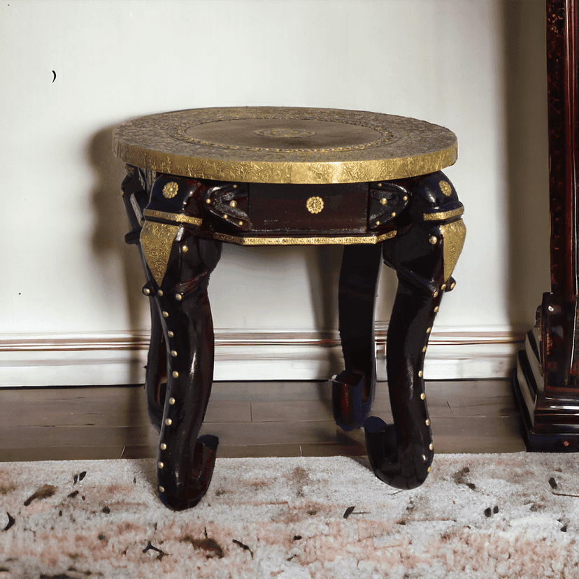 Drawing-Room Elephant Coffee-Table,Brass-Embossed Wooden Lamp-Table Cum Party-Table,Home Living Furniture Bedside-Table view 2