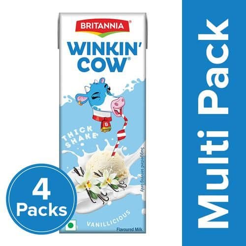 Britannia Winkin' Cow Vanillicious Thick Milk Shake, 4x200 ml Multipack
