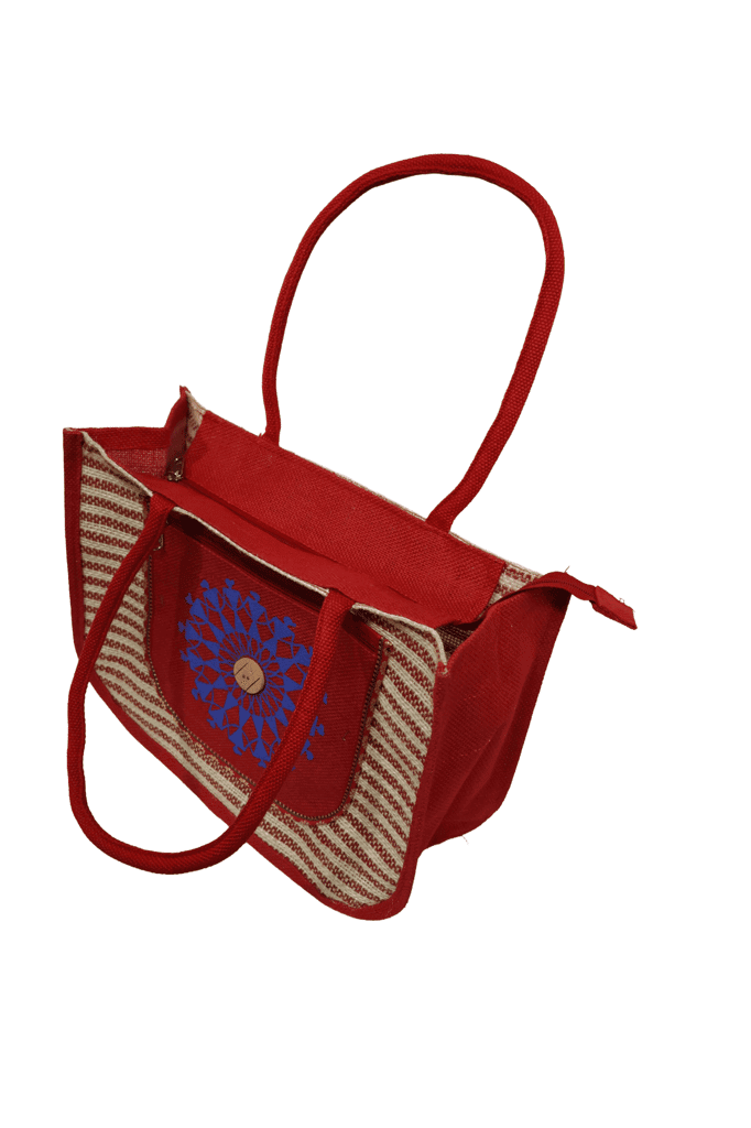 Red colour Hand bag model jute bag view 2