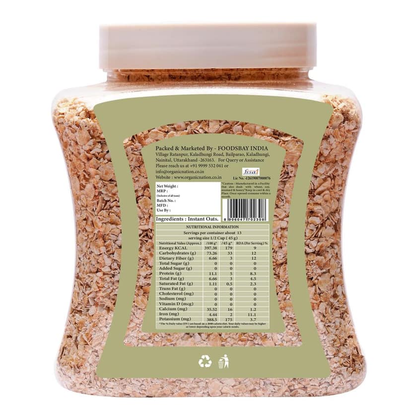 Organic Nation Instant Oats 600g |Whole Grain | High Protein & Fibre | Gluten-Free | Healthy Breakfast | Ideal for Overnight Oats, Smoothies & Baking | Vegan & Natural view 9