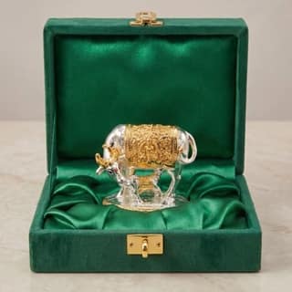 Dev Aastha 24K Gold and 999 Pure Silver Plated Kamdhenu Cow Idol - 2.5 Inch Auspicious Vastu Home Decor for Pooja