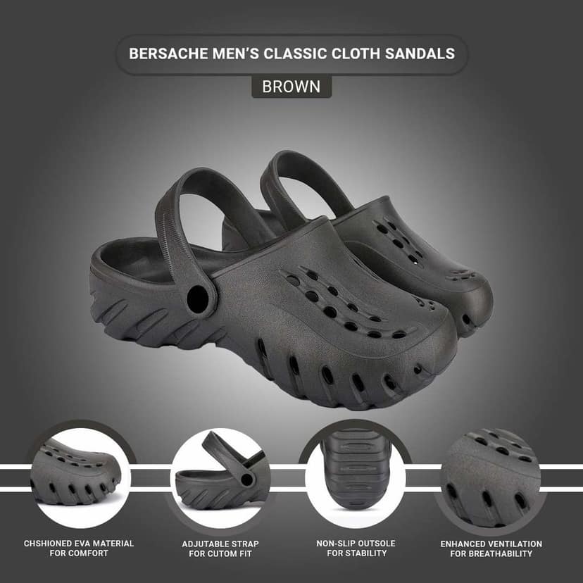 Bersache Extra Soft Classic Casual with Back Strap Regular wear with Ultra Soft & Flexibility Technology Clog for Men's view 5