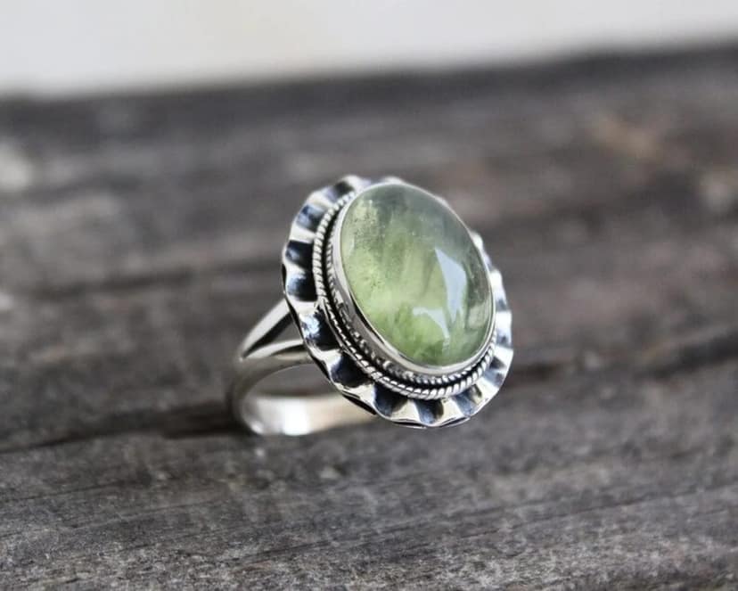 Prehnite Ring, 925 Sterling Silver Ring, Bohemian Ring, Oval Prehnite Gemstone Ring, Handmade Jewelry view 2