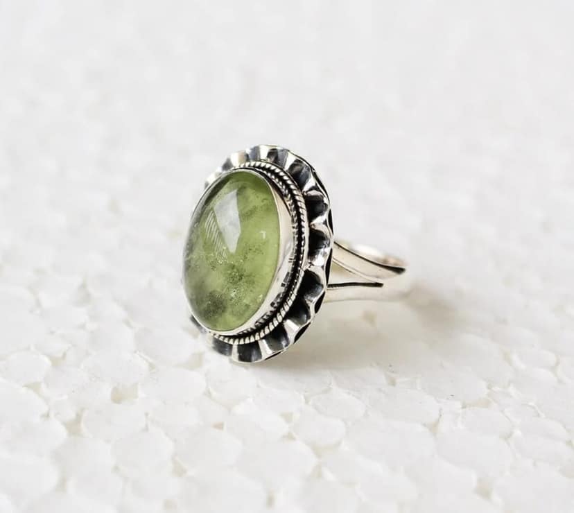 Prehnite Ring, 925 Sterling Silver Ring, Bohemian Ring, Oval Prehnite Gemstone Ring, Handmade Jewelry view 3
