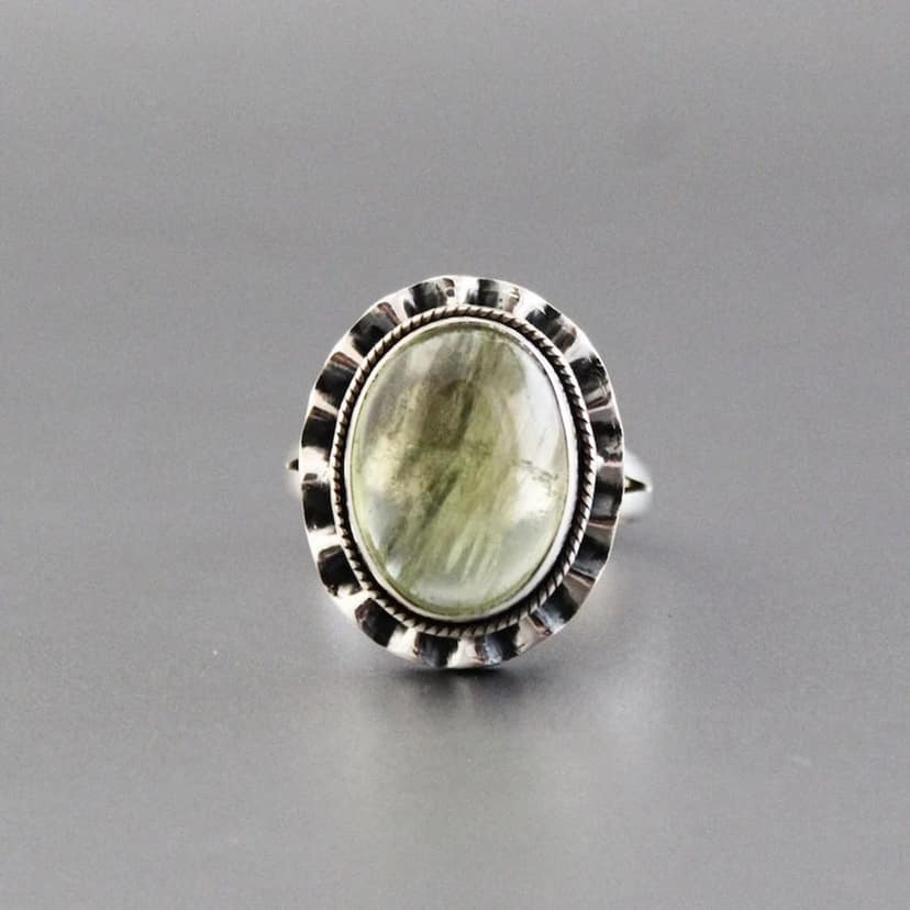 Prehnite Ring, 925 Sterling Silver Ring, Bohemian Ring, Oval Prehnite Gemstone Ring, Handmade Jewelry view 5