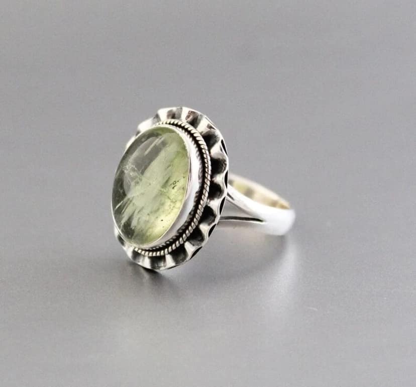 Prehnite Ring, 925 Sterling Silver Ring, Bohemian Ring, Oval Prehnite Gemstone Ring, Handmade Jewelry view 6